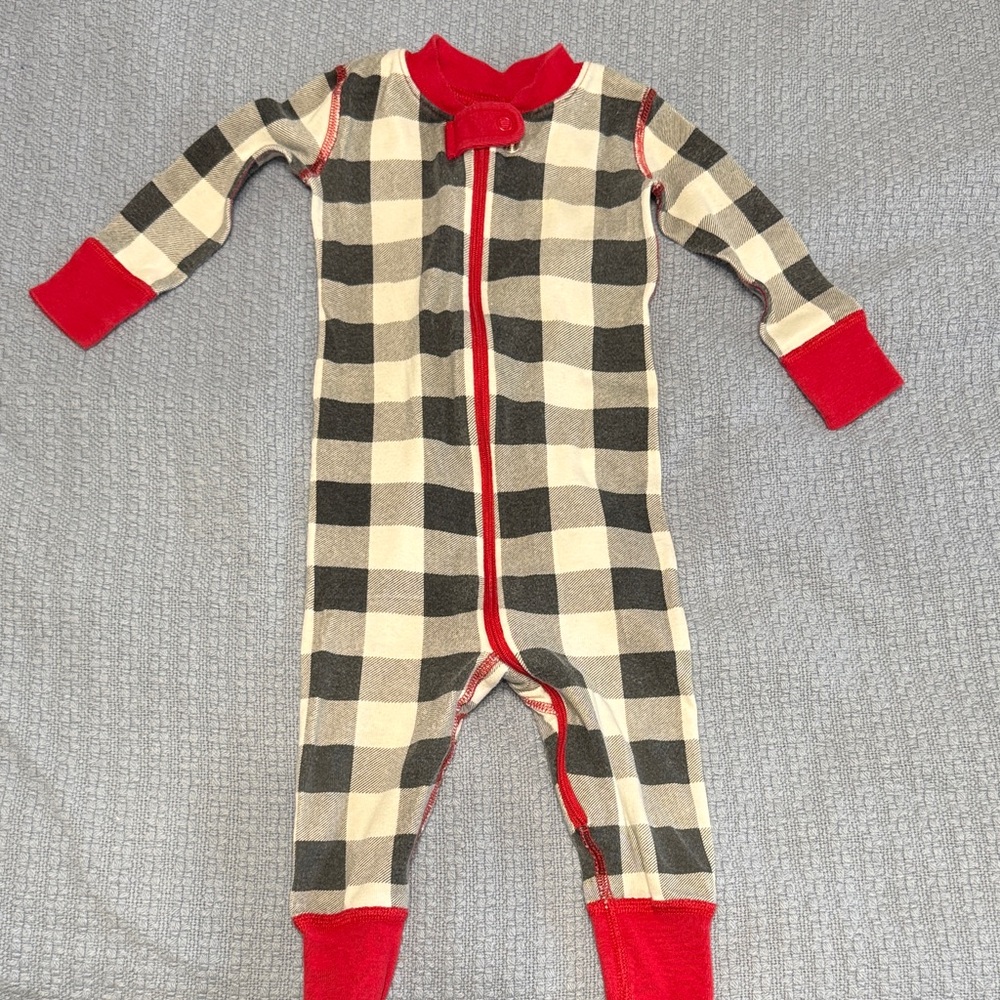 Hanna Andersson Black and White Plaid Kids Pajamas with Red Trim